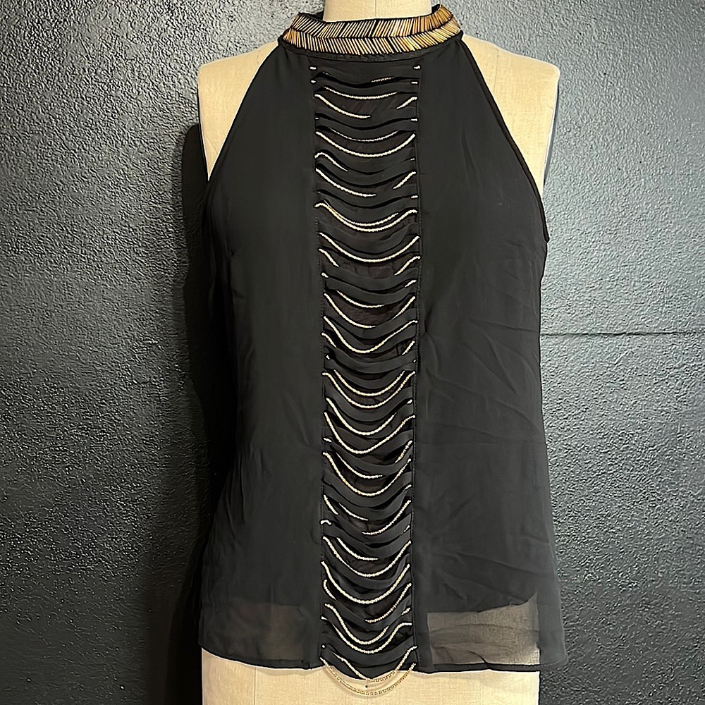 Black with gold trim sleeveless top by XoXo size Small